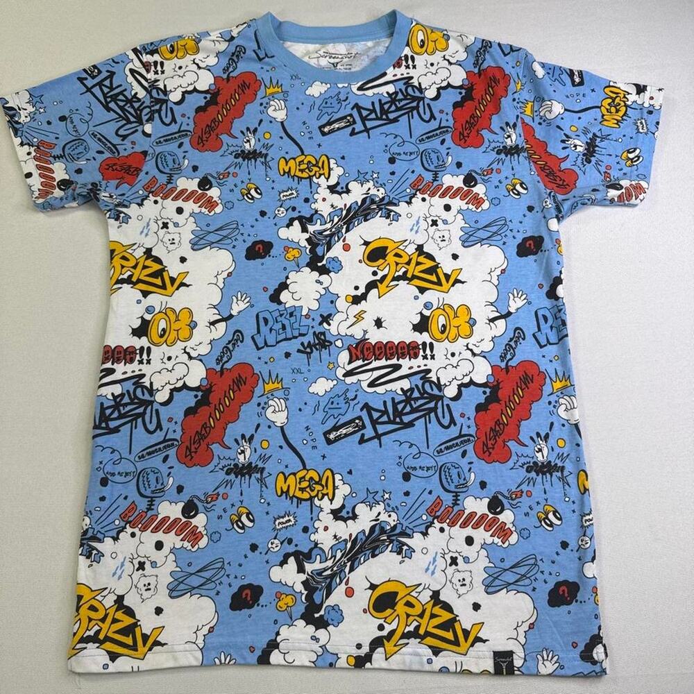Screenshot Brand Men's Large Blue Comic Graffiti Graphic T Shirt Streetwear